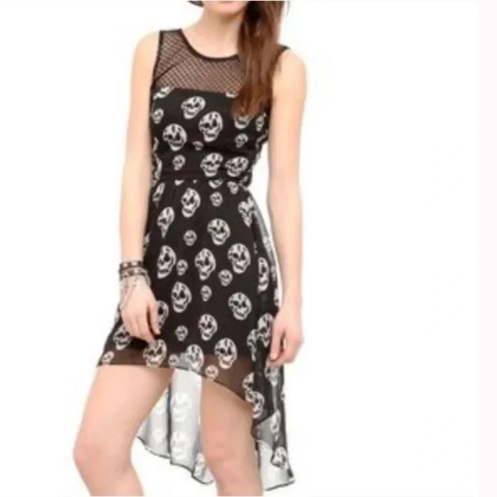 Royal Bones By Daang Skeleton Skull Hi Low A-Line Dress XL Womens Black